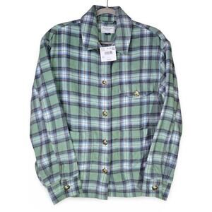 American Eagle Plaid Flannel Shacket Women’s Medium Green & Blue Button Up NWT